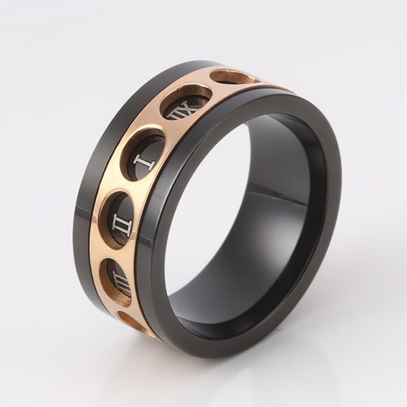 Stainless Steel Roman Numerals Spinner Ring - Picture 1 of 9